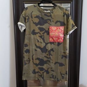 Zara Trafaluc camo shirt with pocket embroidery